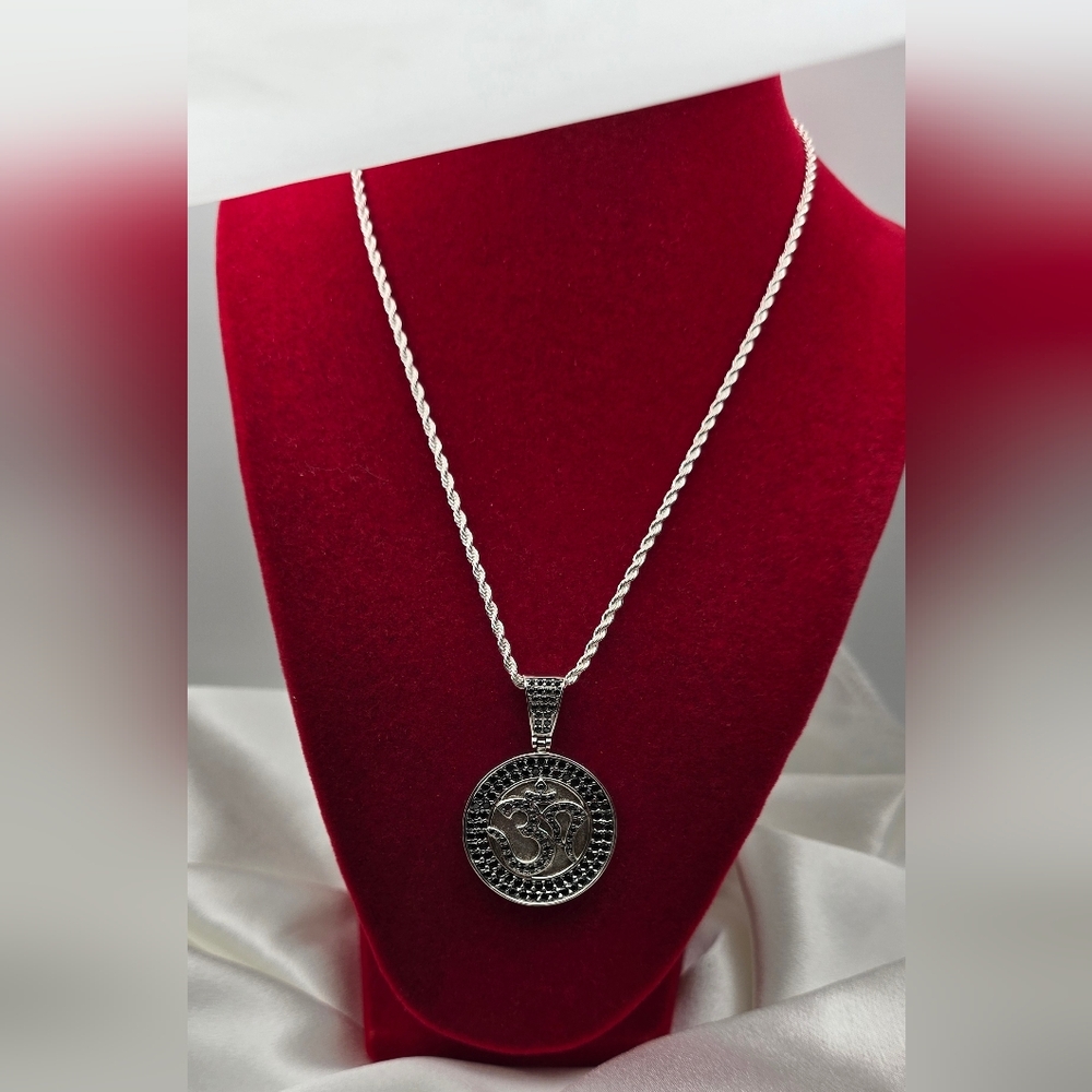 Luxury Solid Sterling Silver 925 Black Moissanite Iced Om Medallion Pendant